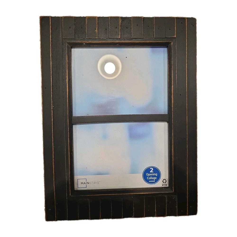 Set Of 2 Distressed Country Wood Collage Frames White & Black 5x7 Photos